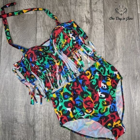 Amzbrly High Waist Cupped Tassel Strapless Bikini Swimsuit Size 3XL - Picture 1 of 2